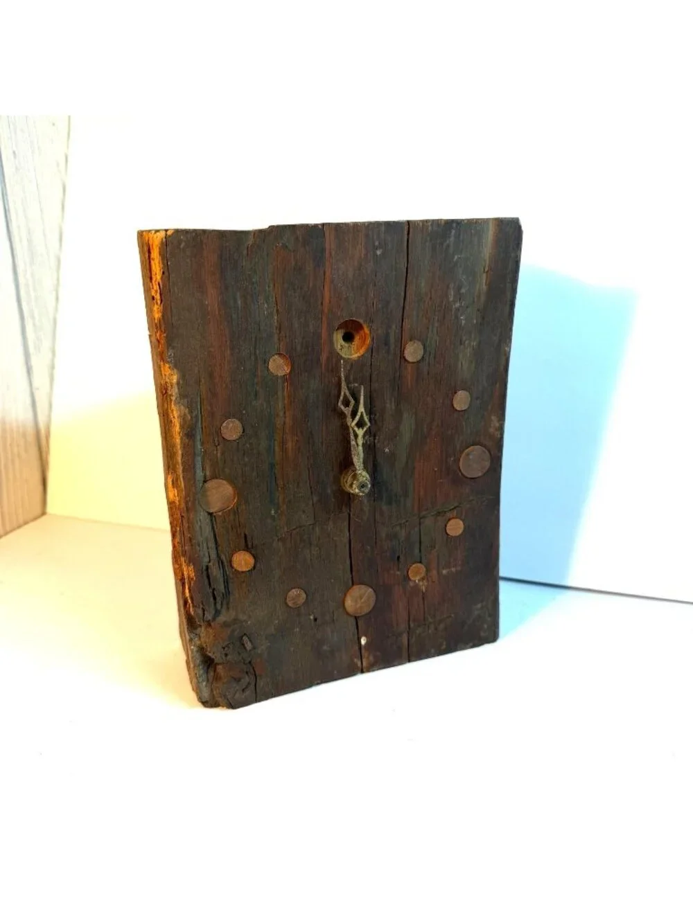 Handmade Rustic Reclaimed Wood Wall Clock Primitive Folk Art Cabin Farmhouse Dec